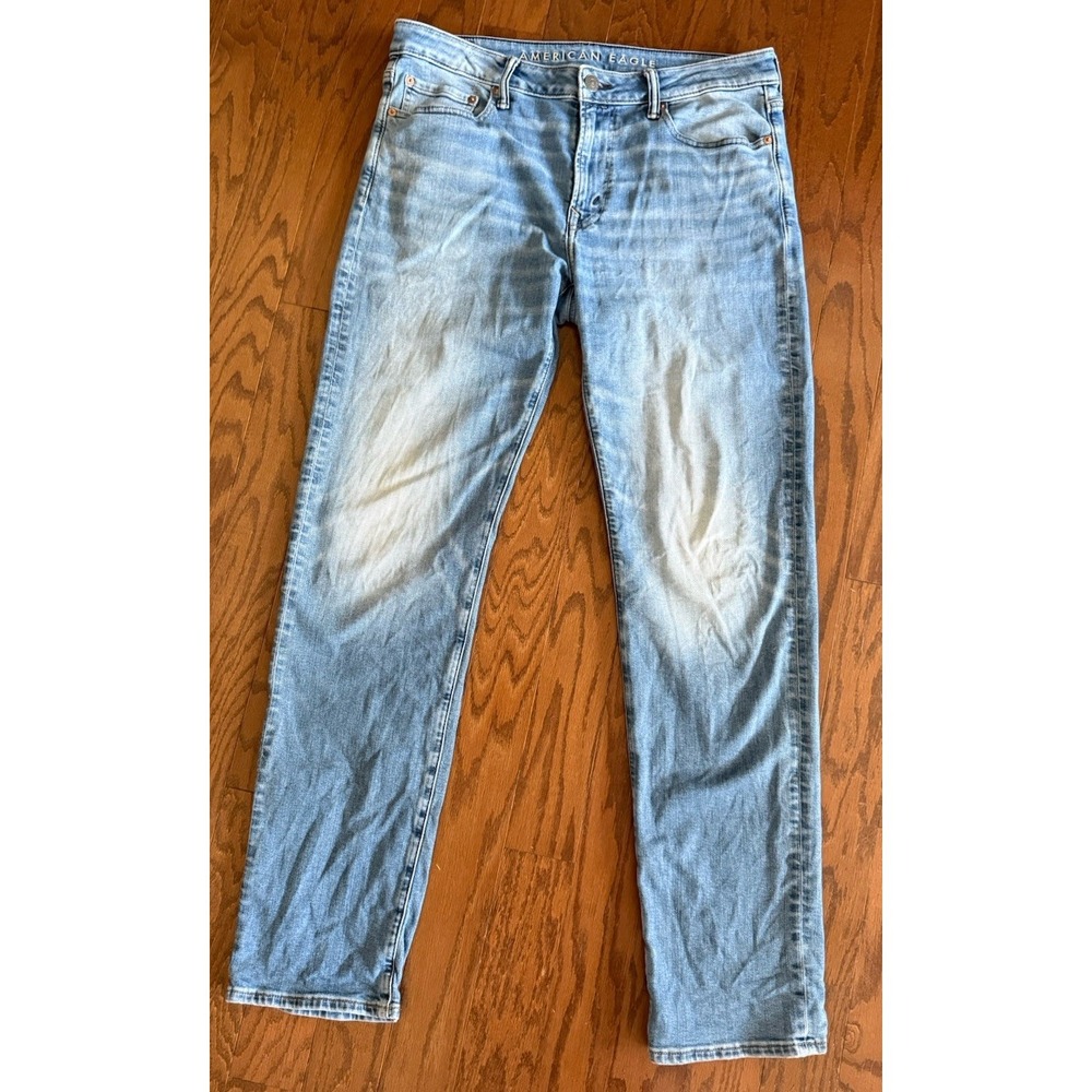 American Eagle Original Straight Airflex+ Jeans Mens 33x34 Med Wash Blue Denim